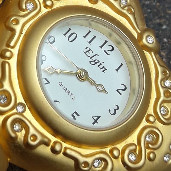 Cherub Clock Golden Mini Clock Cupid Angel by Elgin - Picture 4 of 10